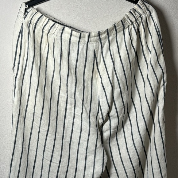 Chico’s‎ 100% Linen white stripe straight leg side elastic zip pants Sz 12 - Picture 6 of 9